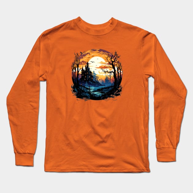 Haunted House Long Sleeve T-Shirt by ZombieTeesEtc